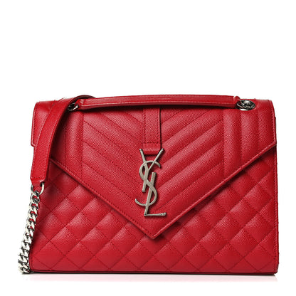 Saint Laurent Grain De Poudre Textured Mixed Matelasse Triquilt Medium Monogram Satchel New Red 1 of 7