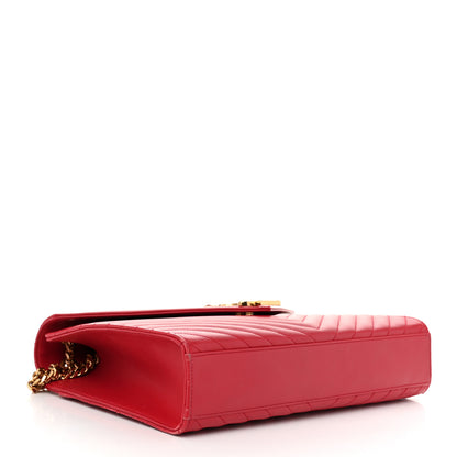 Saint Laurent Smooth Calfskin Matelasse Chevron Large Monogram Satchel Lipstick Red 4 of 13