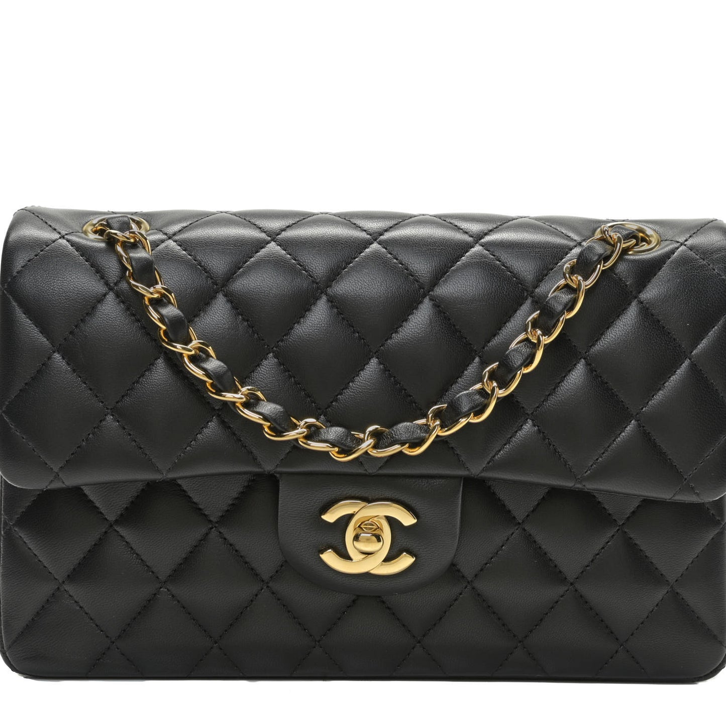 Lambskin Quilted Small Double Flap Black