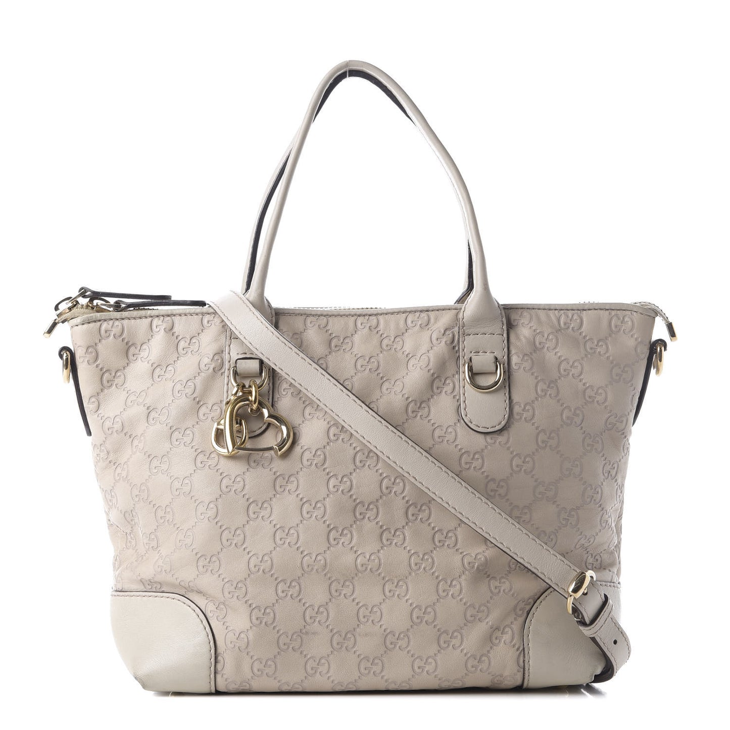 Guccissima Heart Bit Charm Top Handle Tote White