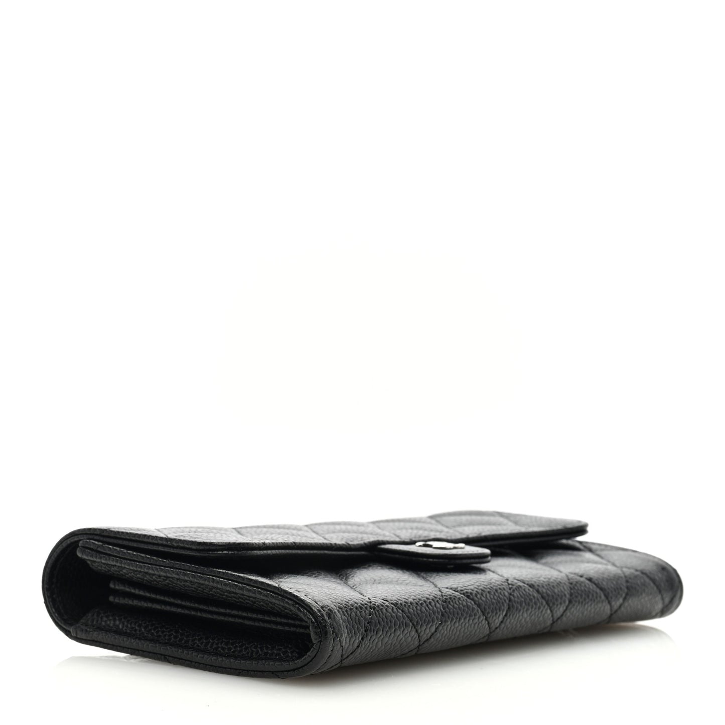 Caviar Quilted Long Flap Wallet Black