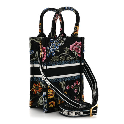 Christian Dior Raffia Embroidered Petites Fleurs Mini Book Tote Phone Bag Navy Blue Multicolor 3 of 12