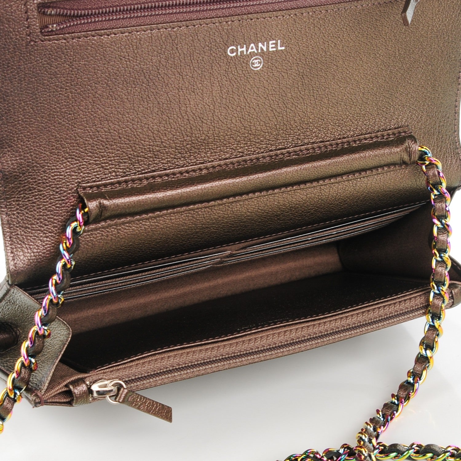 Chanel Iridescent Goatskin Quilted Wallet On Chain WOC Bronze 5 of 8