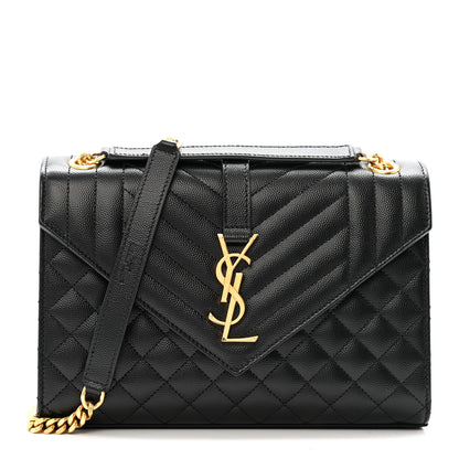 Saint Laurent Grain De Poudre Textured Mixed Matelasse Triquilt Medium Monogram Satchel Black 1 of 12