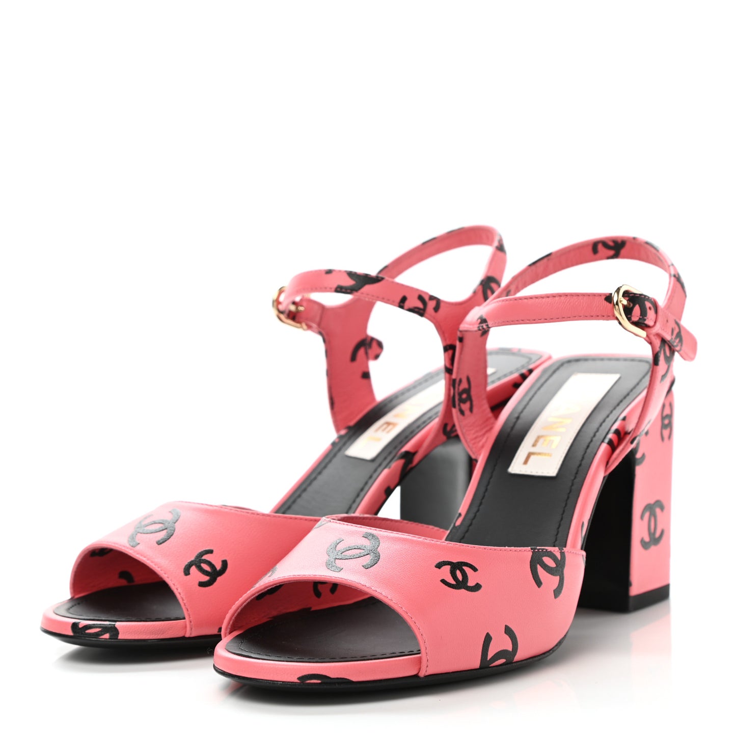 Printed Lambskin CC Sandals 38.5 Pink Black