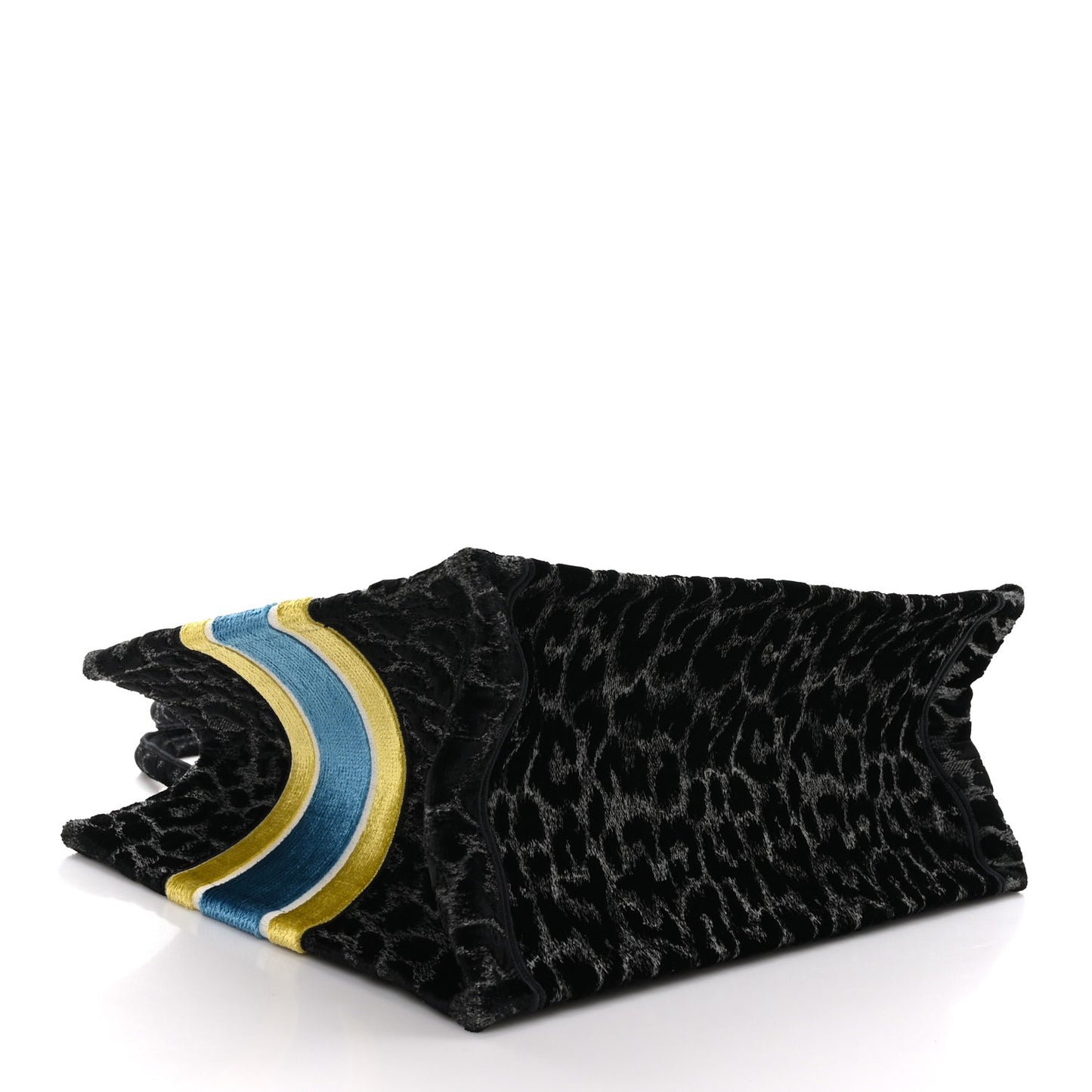 Velvet Mizza Embroidered Medium Leopard Book Tote Black Yellow Blue