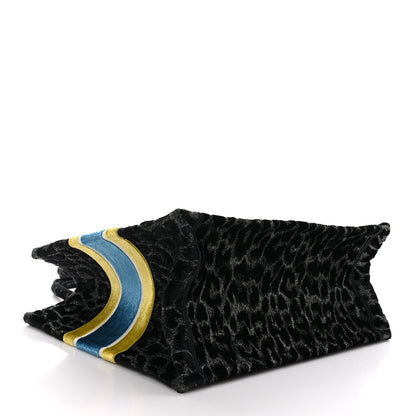 Christian Dior Velvet Mizza Embroidered Medium Leopard Book Tote Black Yellow Blue 4 of 10