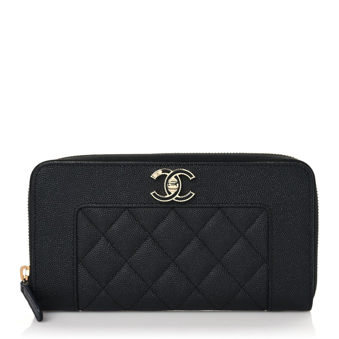 Caviar Quilted Mademoiselle Zip Around Wallet Black