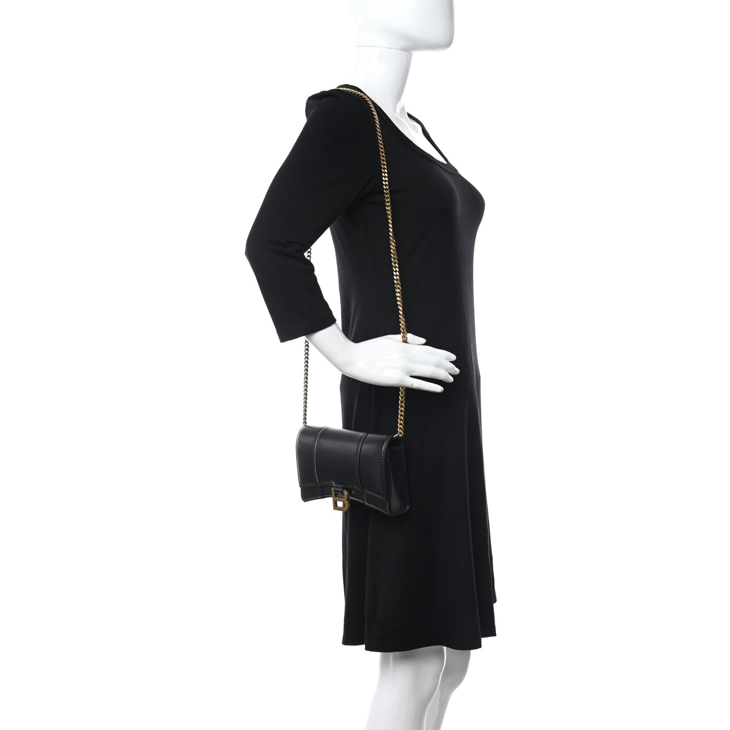 Shiny Box Calfskin Hourglass Chain Bag Black