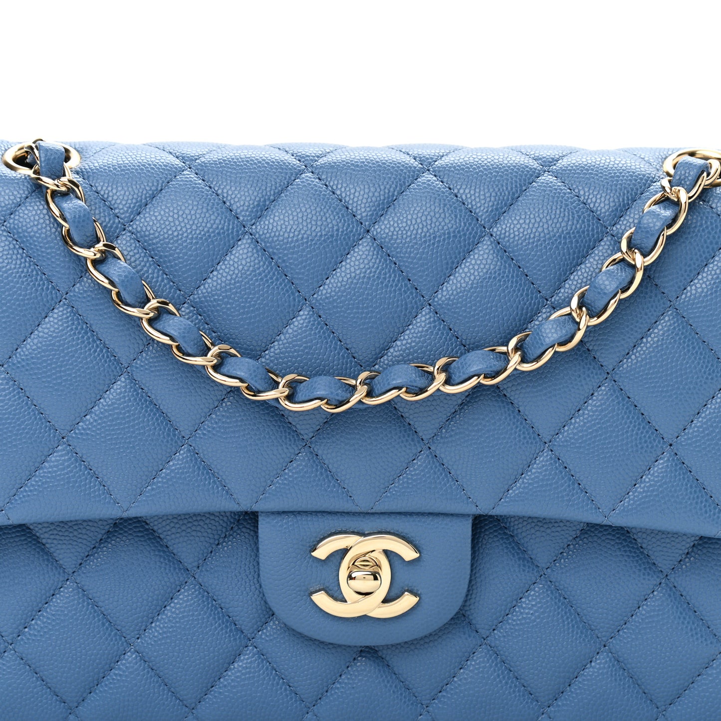 Caviar Quilted Medium Double Flap Blue