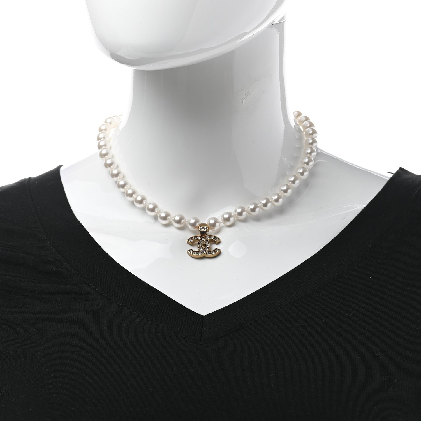 Pearl Crystal CC Short Necklace Gold