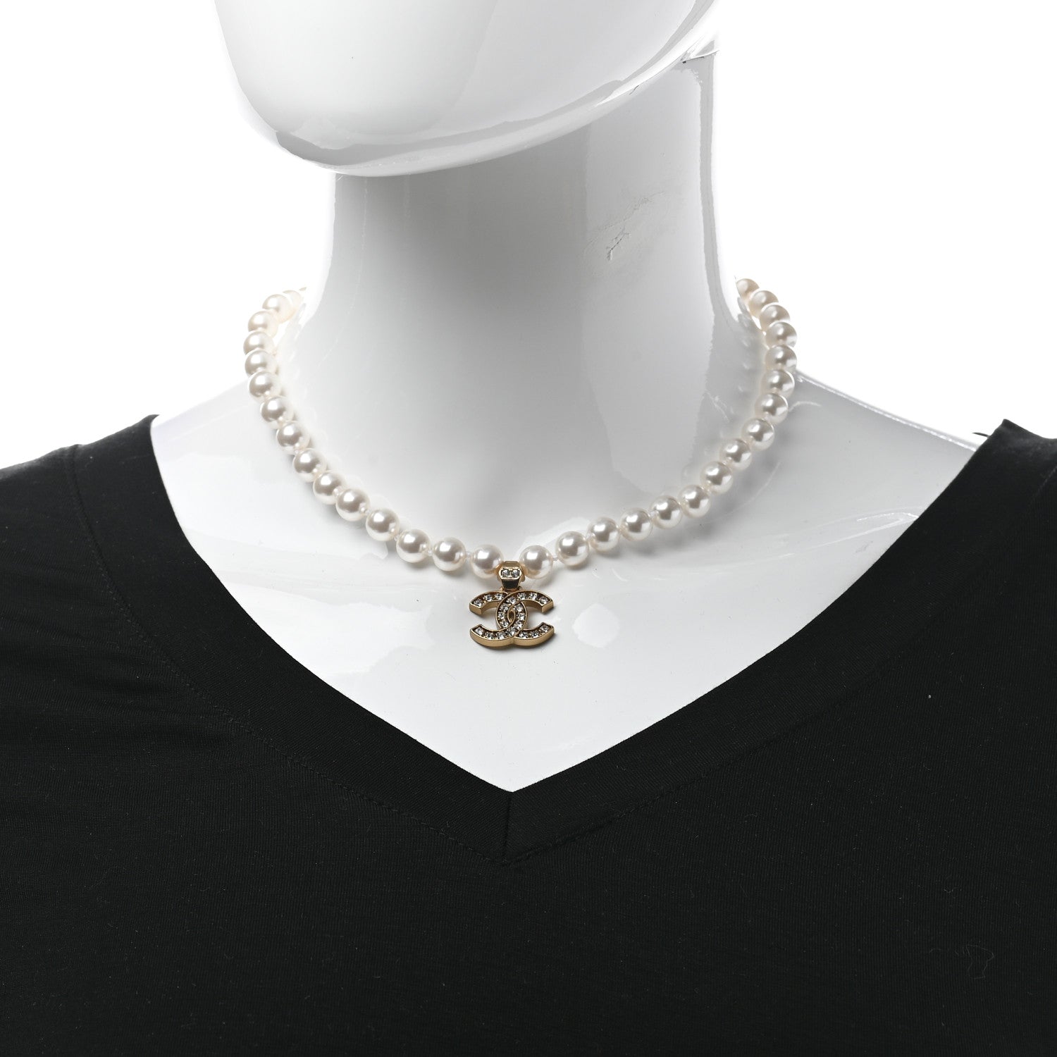 Chanel Pearl Crystal CC Short Necklace Gold 2 of 5
