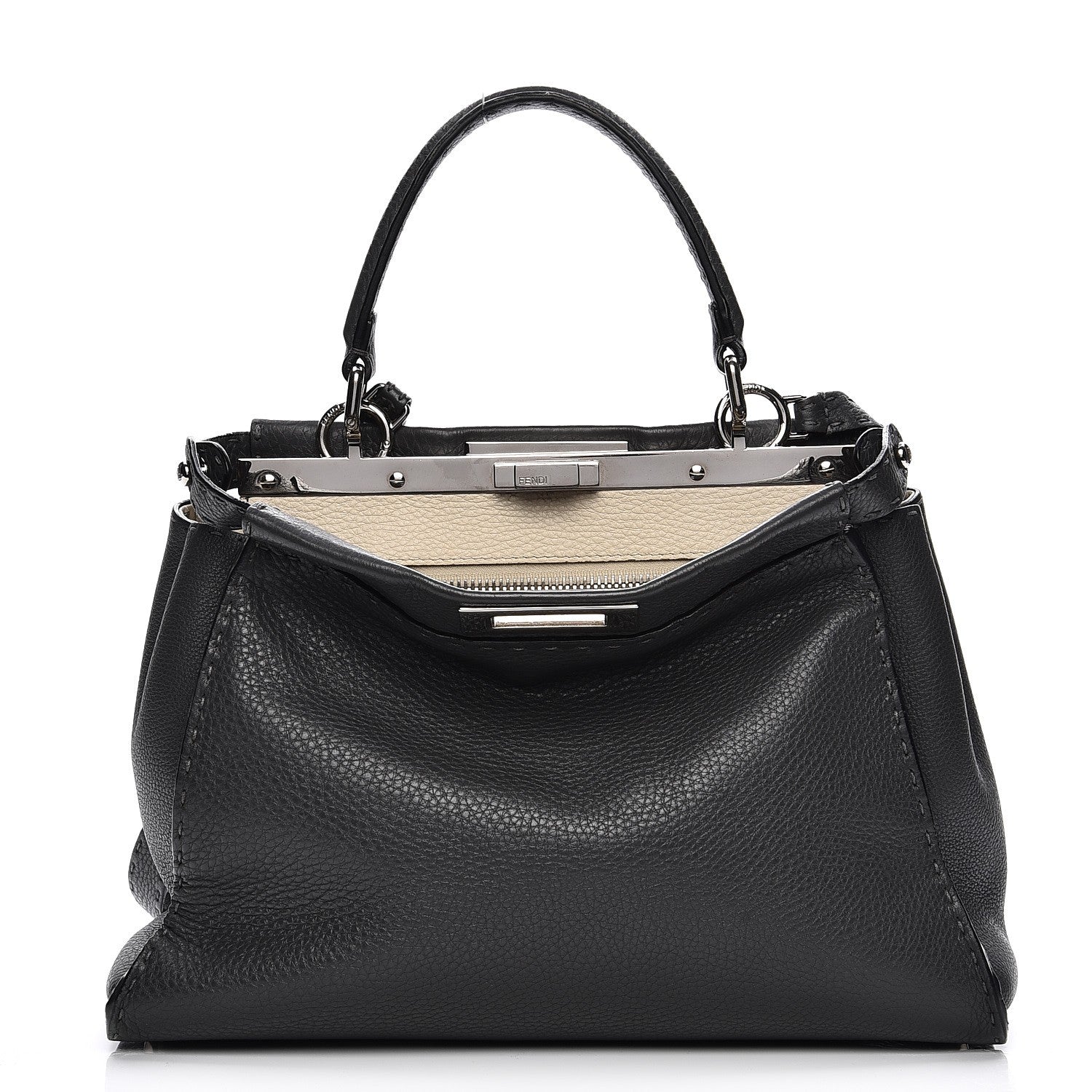 Fendi Cuoio Romano Selleria Bi-Color Large Peekaboo Iconic Satchel Asfalto Latte 1 of 13