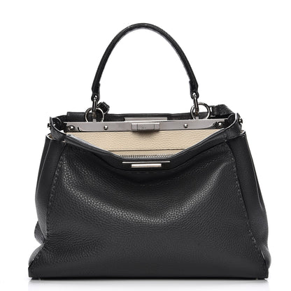 Fendi Cuoio Romano Selleria Bi-Color Large Peekaboo Iconic Satchel Asfalto Latte 1 of 13