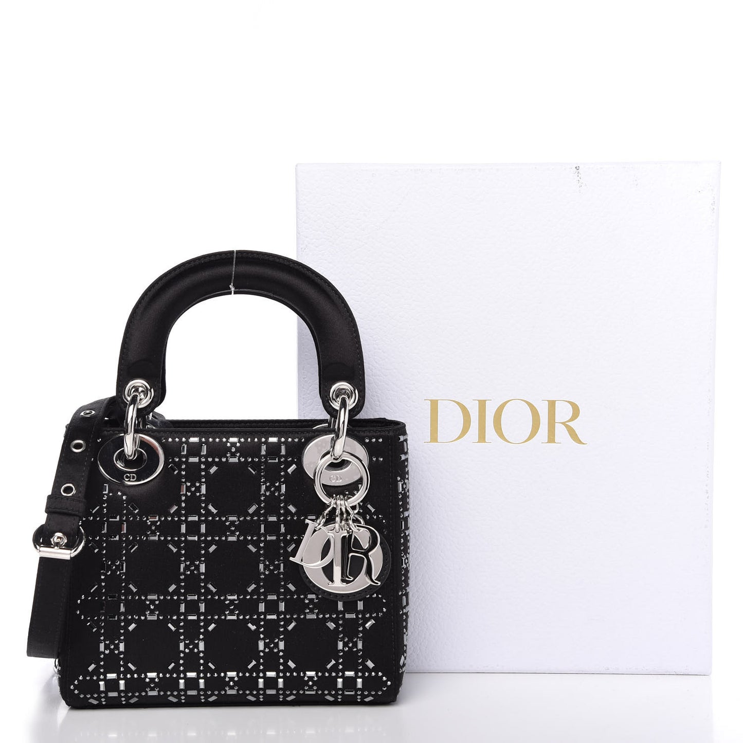 Satin Crystal Cannage Mini Lady Dior Black