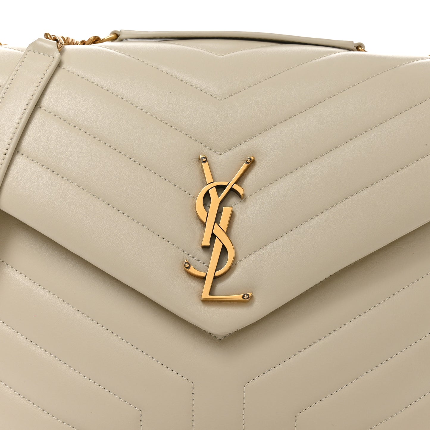 Calfskin Y Quilted Monogram Medium Loulou Chain Satchel Crema Soft