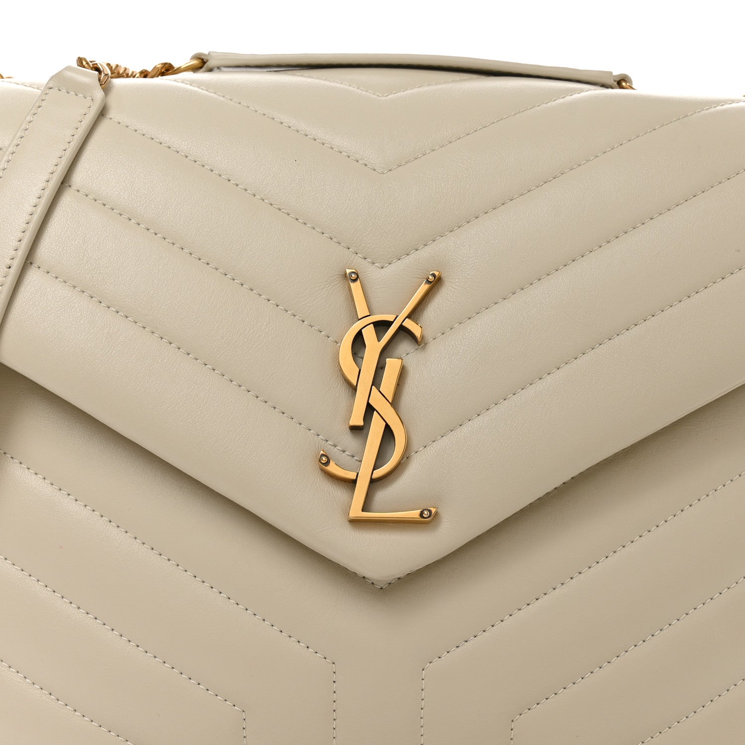 Saint Laurent Calfskin Y Quilted Monogram Medium Loulou Chain Satchel Crema Soft 8 of 10