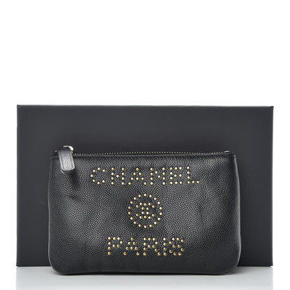 Chanel Caviar Studded Deauville Cosmetic Pouch Black 10 of 10