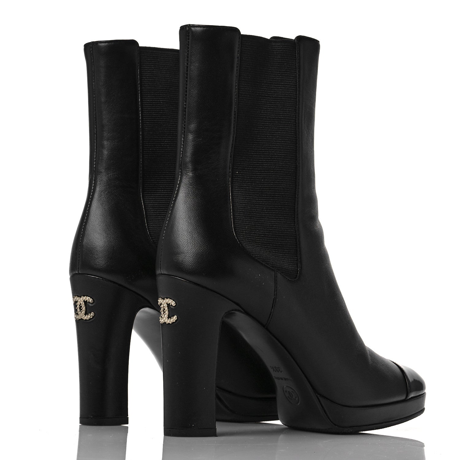 Chanel Lambskin Patent Cap Toe Pearl CC Ankle Boots 38.5 Black 4 of 7