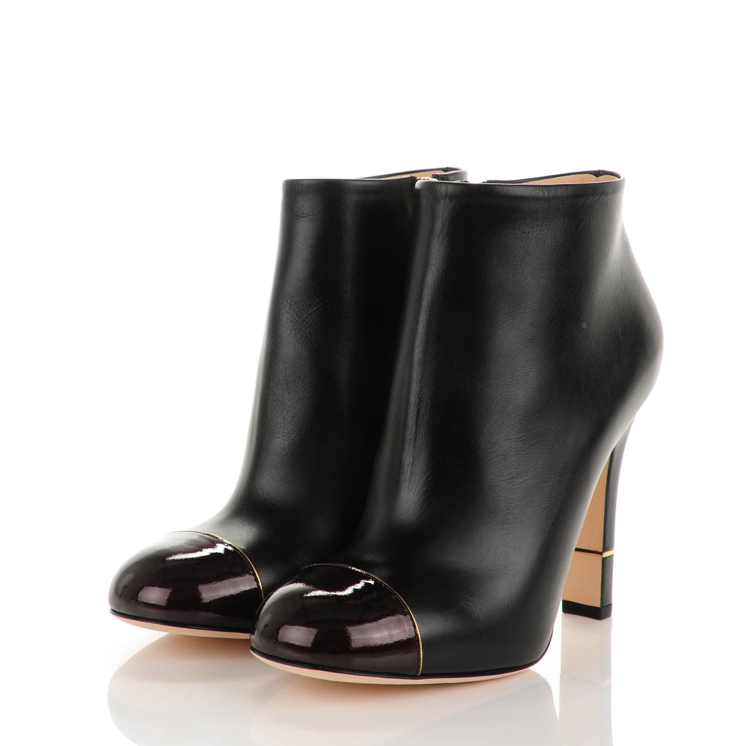 Chanel Calfskin Patent Short Boots 37.5 Black Burgundy 3 of 8