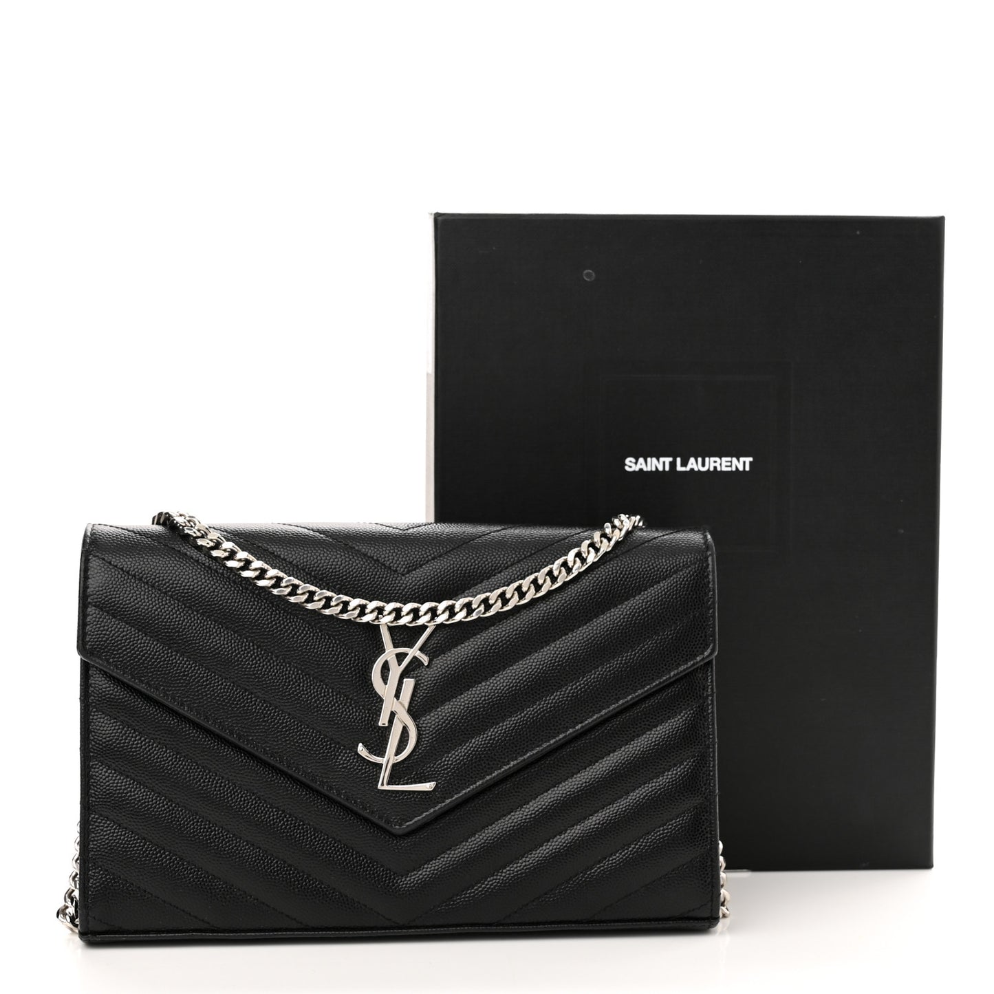 Grain De Poudre Matelasse Chevron Monogram Chain Wallet Black