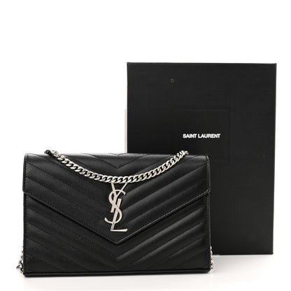 Saint Laurent Grain De Poudre Matelasse Chevron Monogram Chain Wallet Black 10 of 10