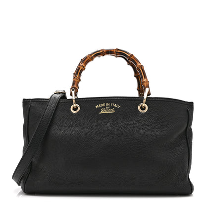 Gucci Pebbled Calfskin Medium Bamboo Shopper Tote Black 1 of 13