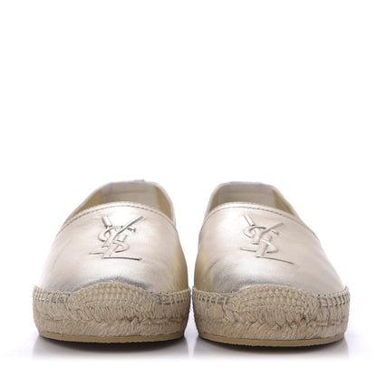 Saint Laurent Metallic Lambskin Monogram Espadrilles 37 Platino 4 of 11