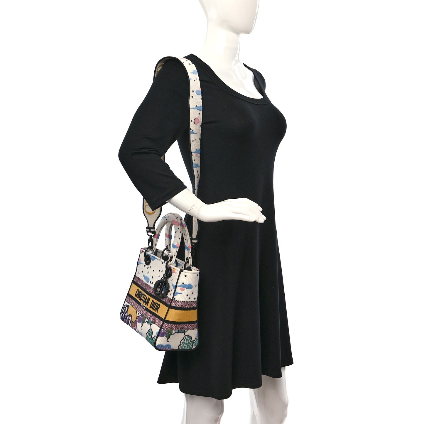 Canvas Embroidered Ciel De Reve Medium Lady D-Lite Latte Multicolor