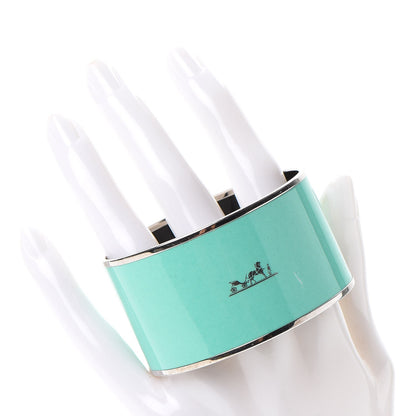 Hermes Enamel Printed Extra Wide Caleche Bracelet 62 Vert Aqua 2 of 8