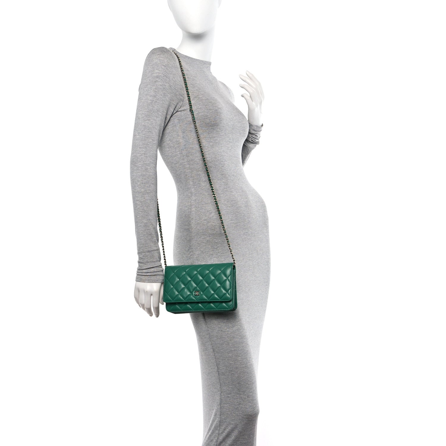 Chanel Lambskin Quilted Wallet On Chain WOC Green 2 of 11