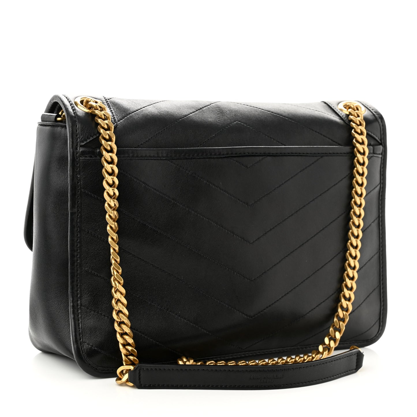 Lambskin Matelasse Monogram Medium Niki Chain Satchel Black