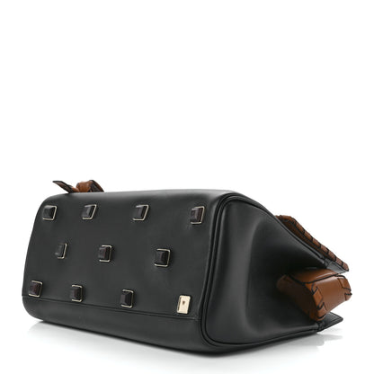 Salvatore Ferragamo Calfskin Woven Small Studio Top Handle Bag Tan Black 11 of 13