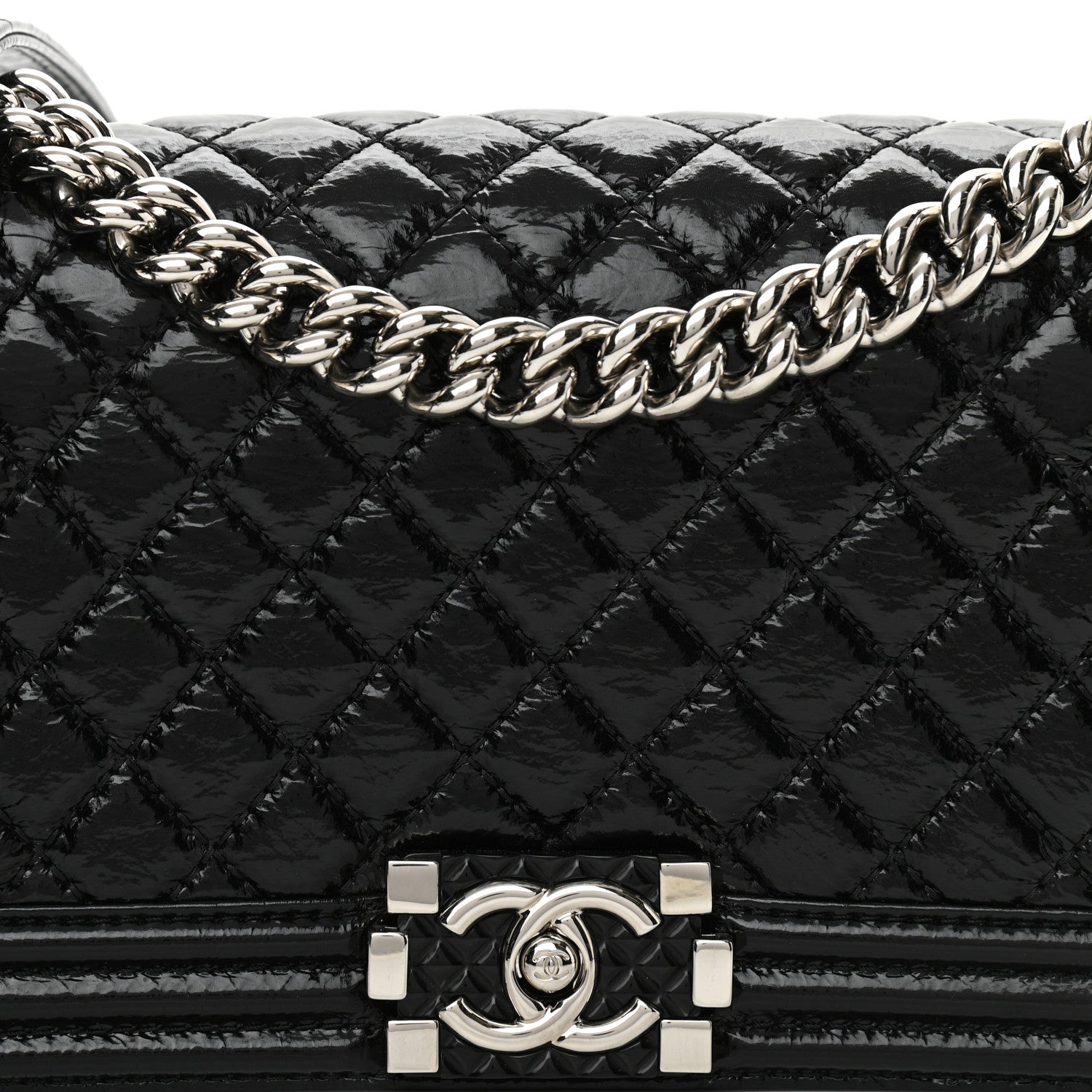 Chanel Distressed Patent Quilted Medium Boy Flap Black 8 of 10
