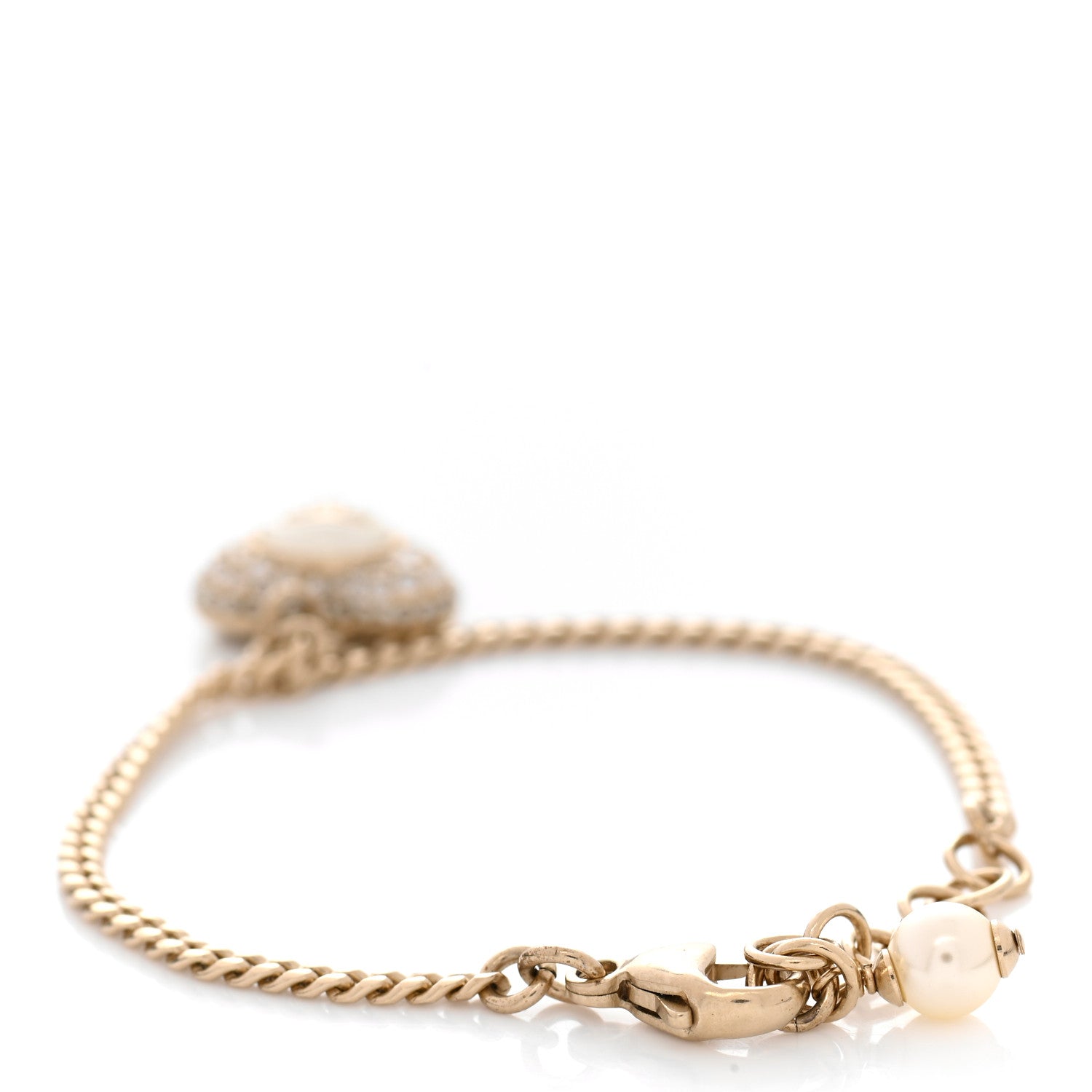Chanel Crystal Pearl Chain Heart Bracelet Gold 3 of 5
