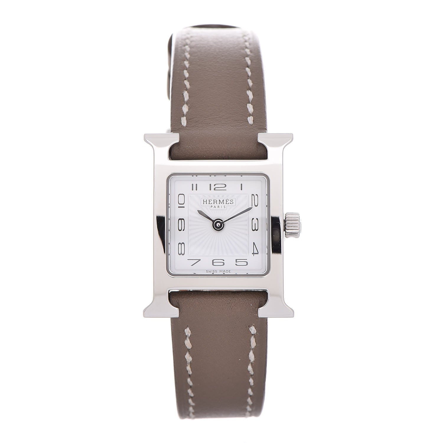 Hermes Stainless Steel Swift 17.2mm Heure H Hour Watch Etoupe 1 of 11