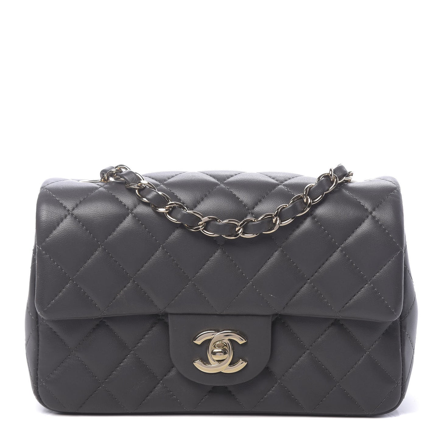 Lambskin Quilted Mini Rectangular Flap Grey