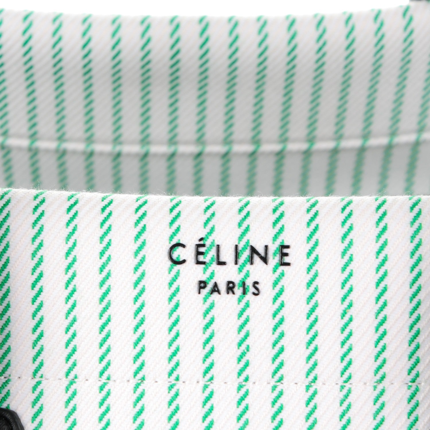 Celine Cotton Canvas Striped Medium Phantom Luggage White Green 6 of 9