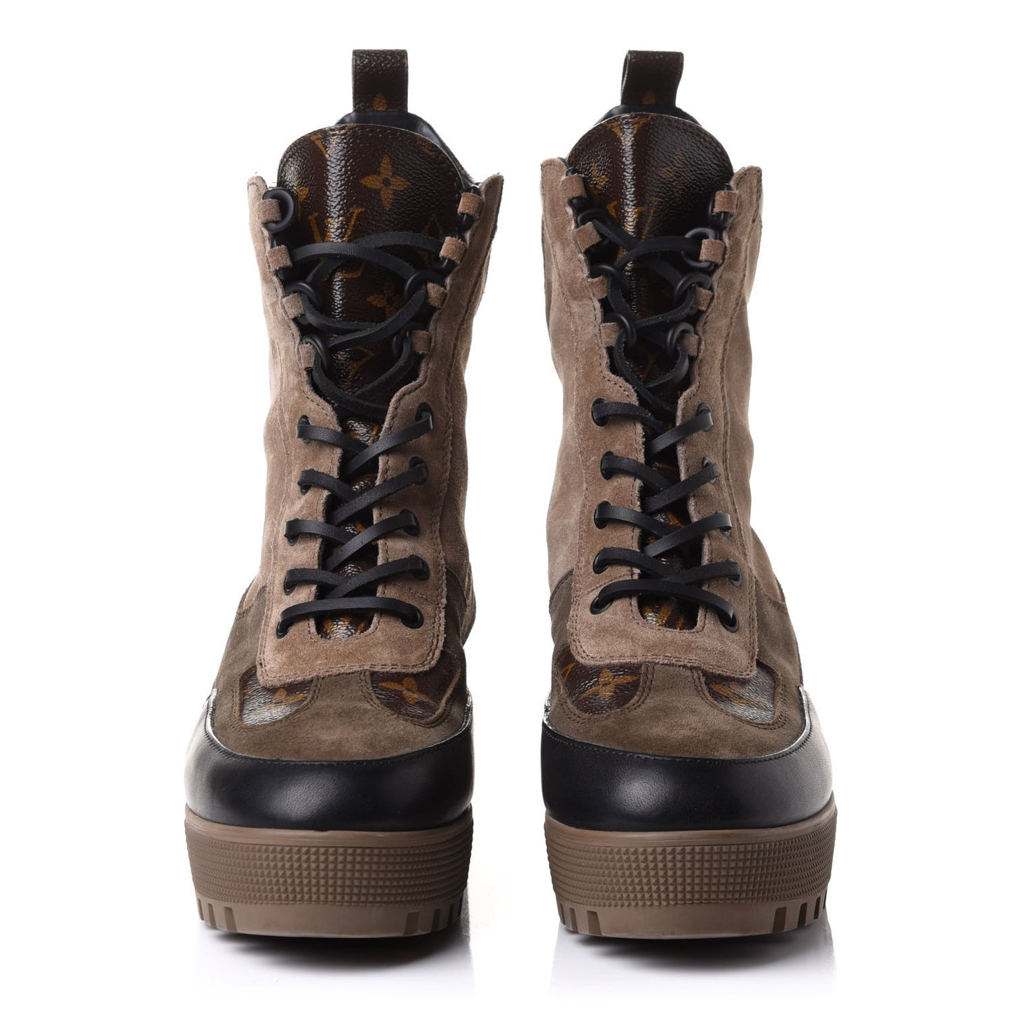 Suede Calfskin Monogram Laureate Platform Desert Boots 41 Taupe