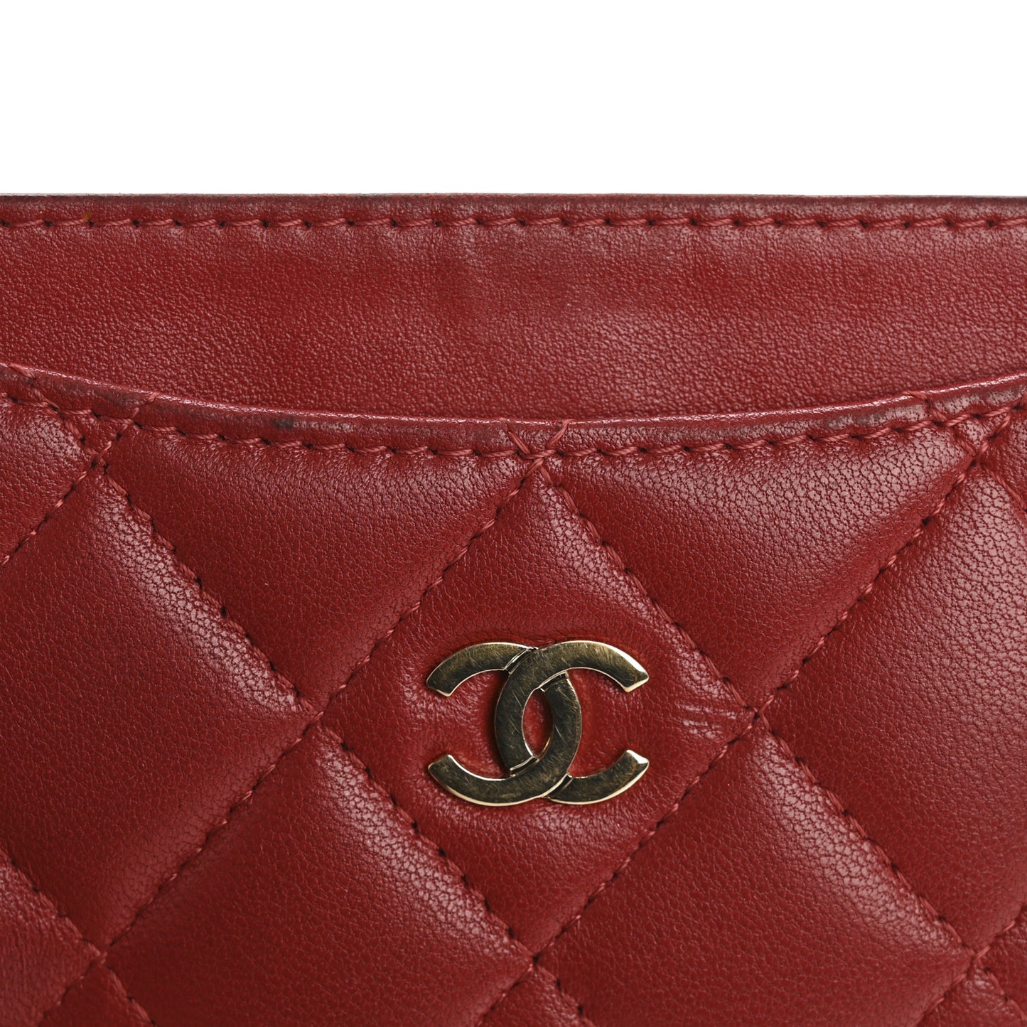 Lambskin Quilted Card Holder Red