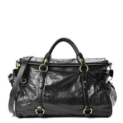 Miu Miu Vitello Lux Bow Tote Black 1 of 9