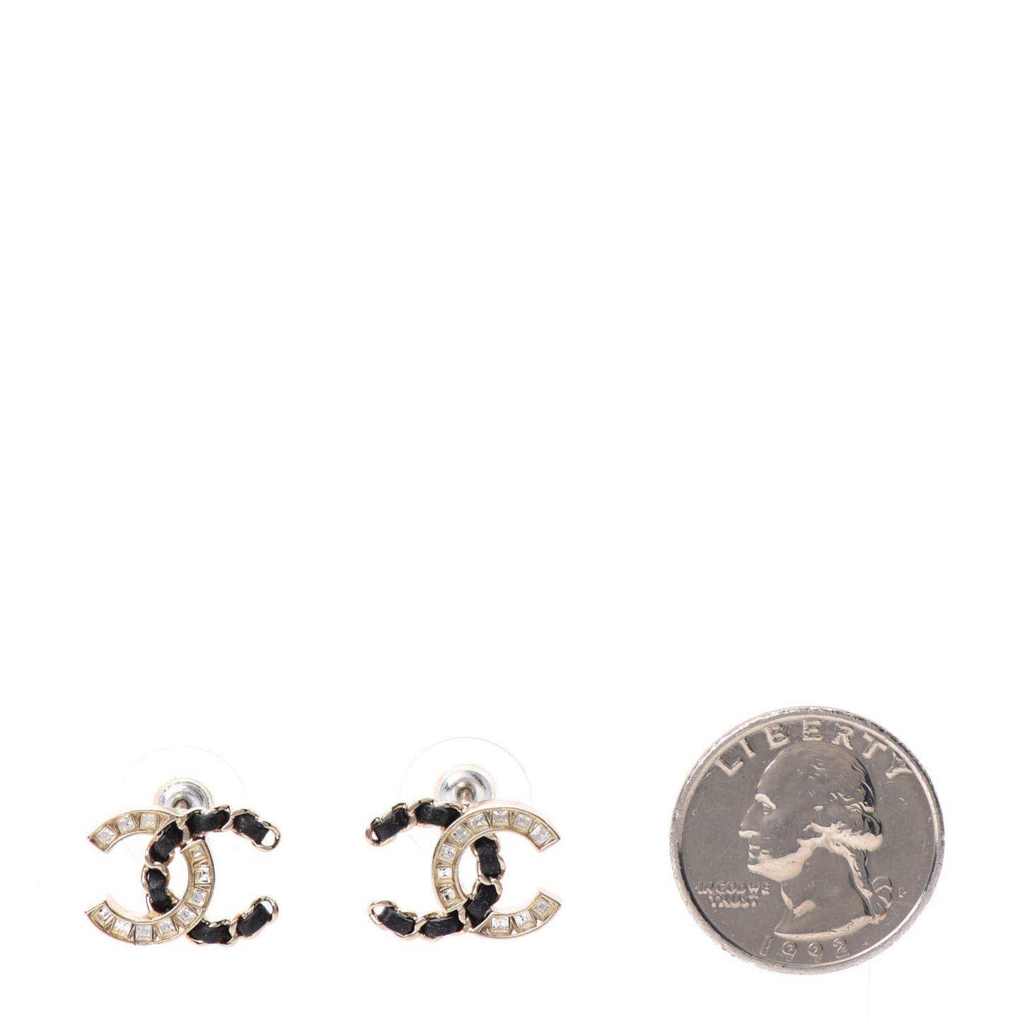 Crystal Baguette Lambskin Chain CC Vintage Allure Stud Earrings Black Gold