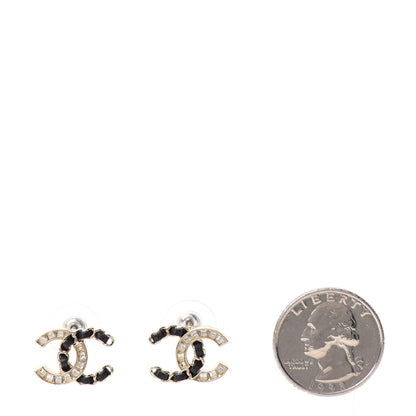 Chanel Crystal Baguette Lambskin Chain CC Vintage Allure Stud Earrings Black Gold 2 of 5