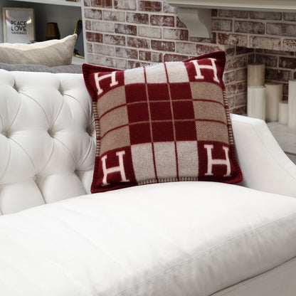 Hermes Wool Cashmere Avalon III Pillow PM Ecru Rouge 2 of 5