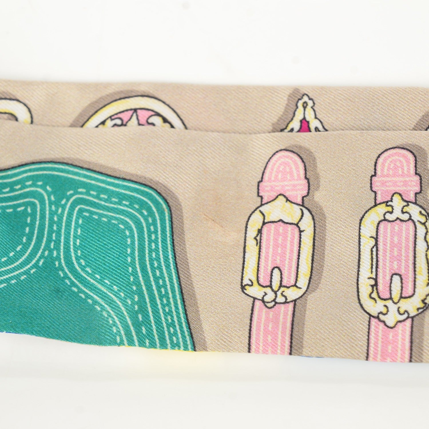 Hermes Silk Harnais des Presidents Twilly Beige Bleu Pink 6 of 7