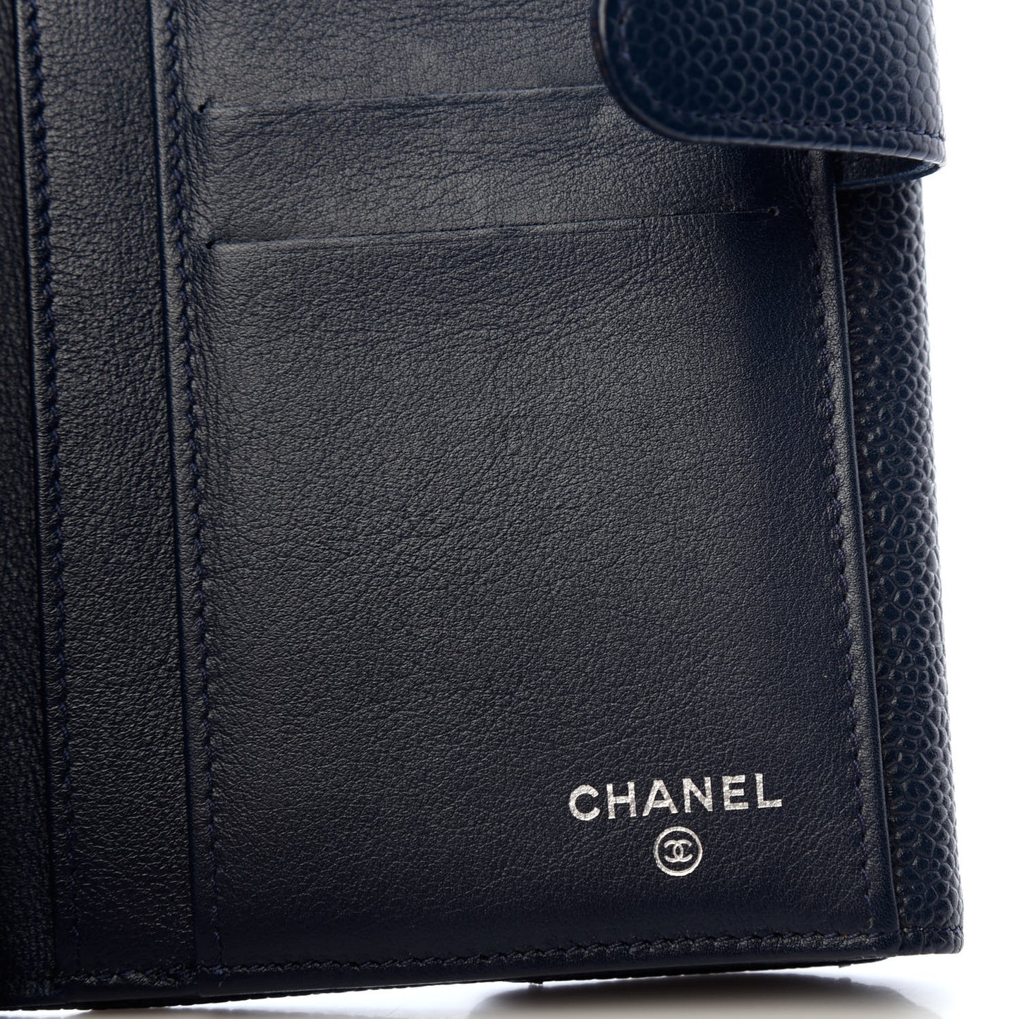 Caviar Timeless CC Large Flap Wallet Navy Blue