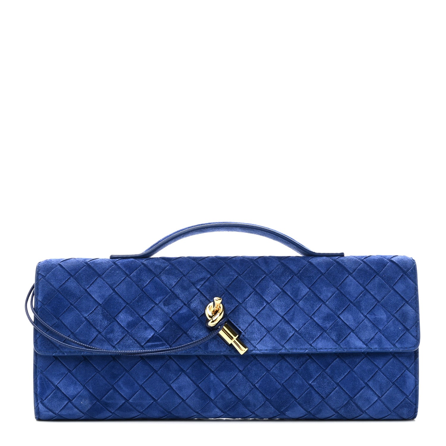 Bottega Veneta Suede Intrecciato Long Andiamo Top Handle Clutch Blue Royal 1 of 9