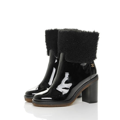 Chanel Patent Calfskin Shearling Short Boots 37 Black 3 of 7
