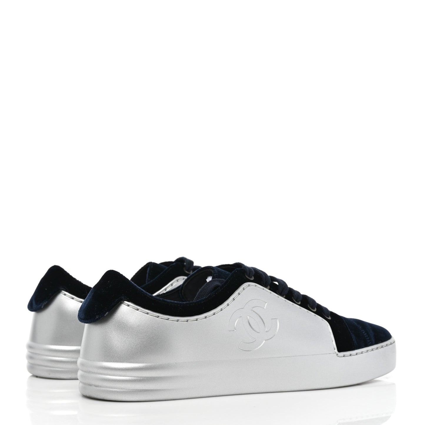 Calfskin Velvet Womens CC Sneakers 37 Navy