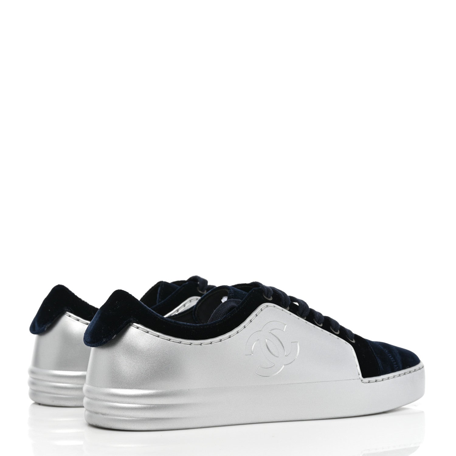 Chanel Calfskin Velvet Womens CC Sneakers 37 Navy 4 of 8